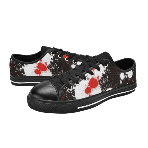 Black, White and Red Paint Splatter Women's Classic Canvas Shoes (Model 018)