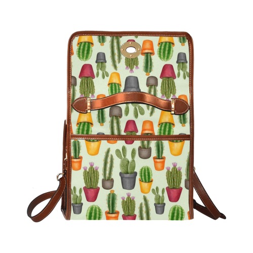 Beautiful Traditional Cacti Waterproof Canvas Bag-Brown (All Over Print) (Model 1641)