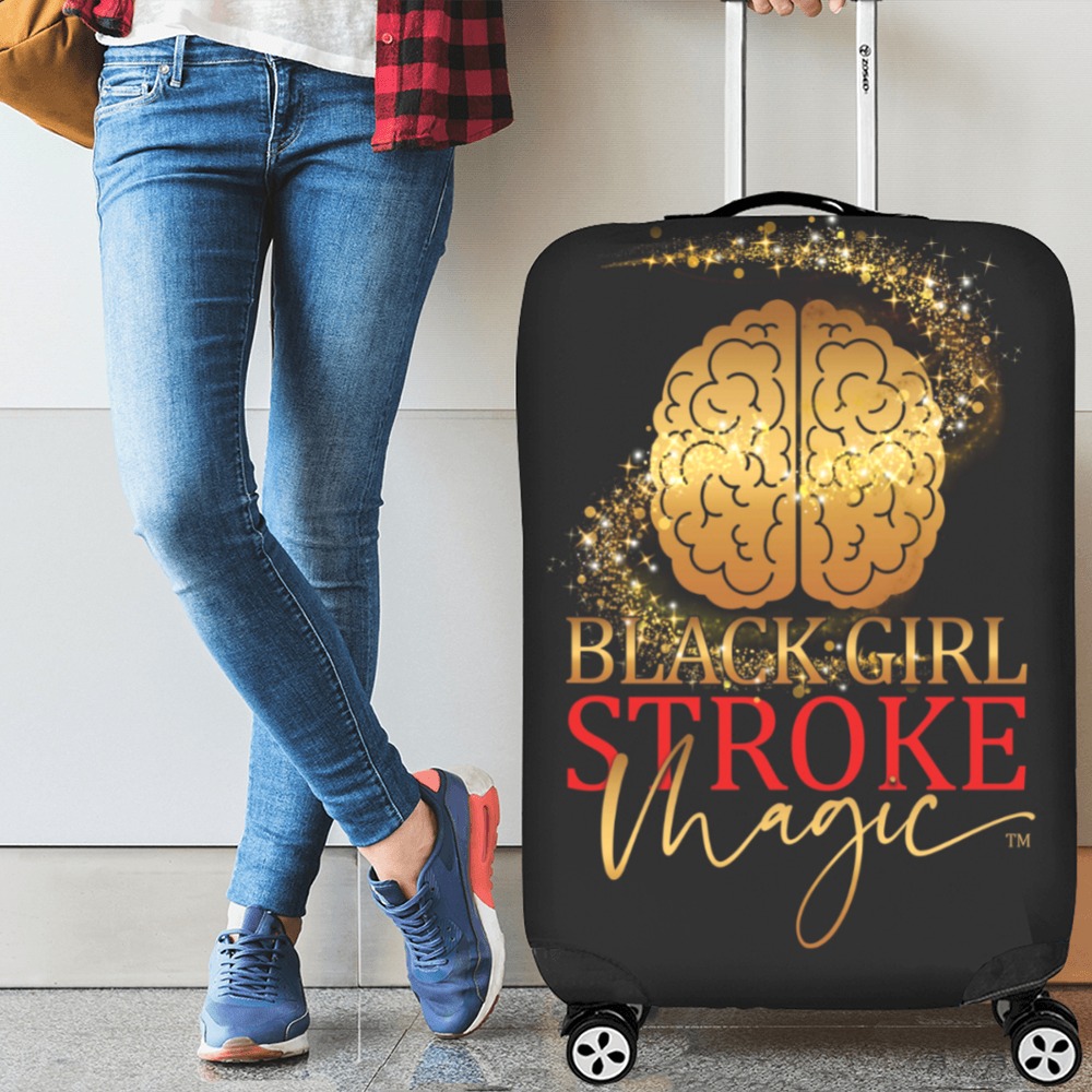 Black Girl Stroke Magic Logo Black Background (1) Luggage Cover/Large 26"-28"