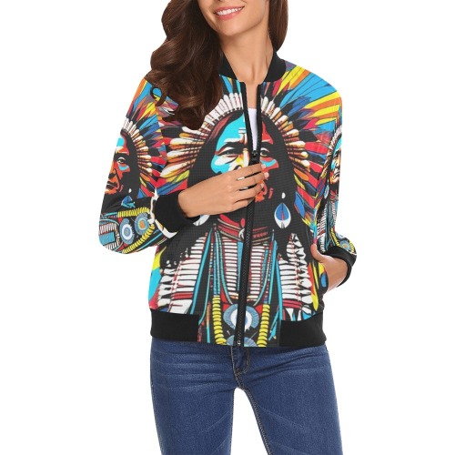 AMERICAN HERITAGE 11 All Over Print Bomber Jacket for Women (Model H19)