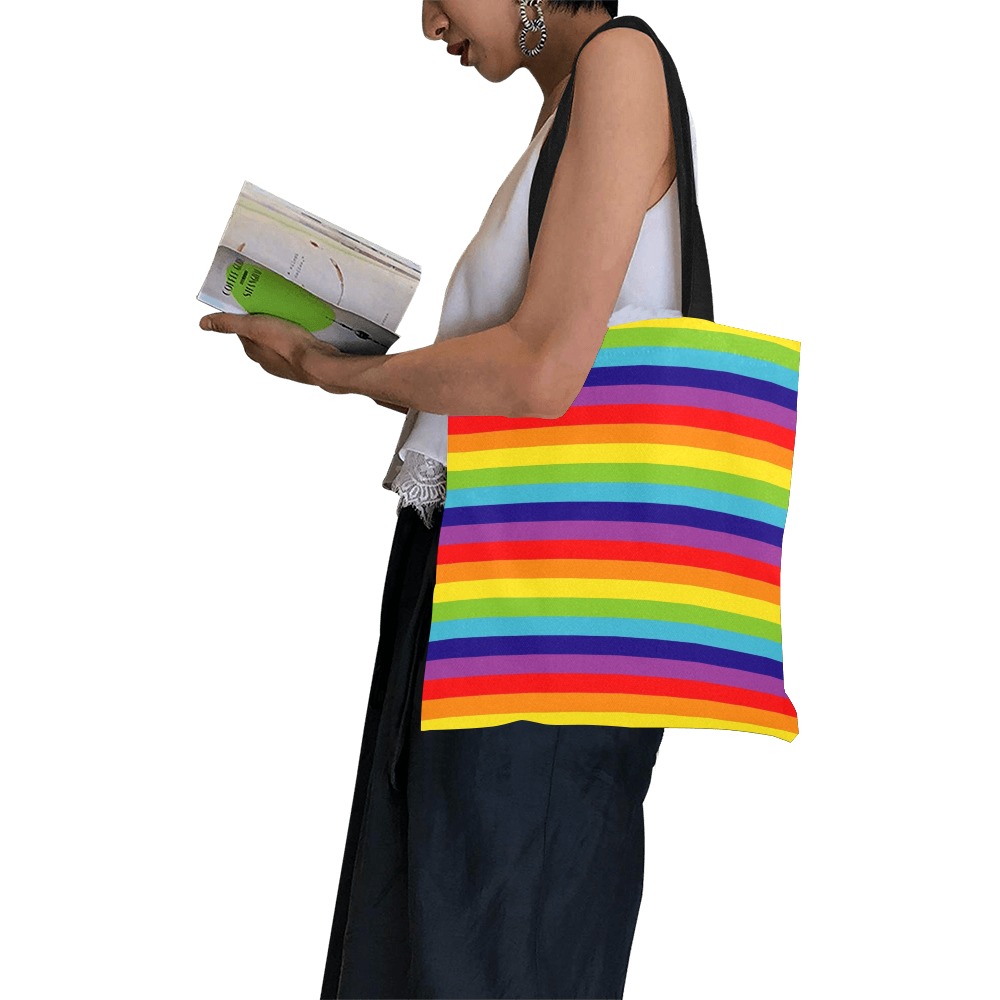 Rainbow Stripes Small Tote All Over Print Canvas Tote Bag/Small (Model 1697)