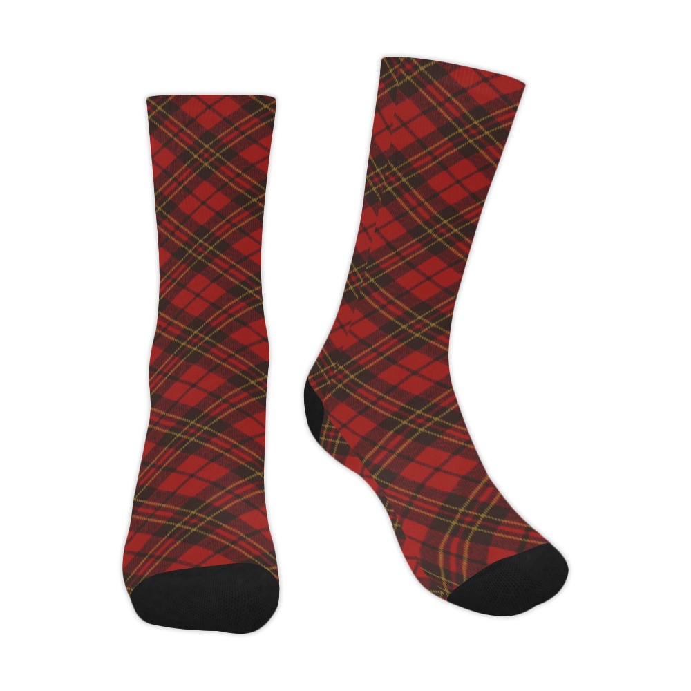 Red tartan plaid winter Christmas pattern holidays Trouser Socks (For Men)