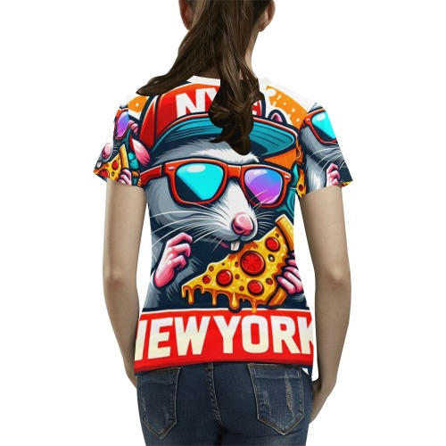 NYC RAT EATING NEW YORK PIZZA 2 All Over Print T-Shirt for Women (USA Size) (Model T40)