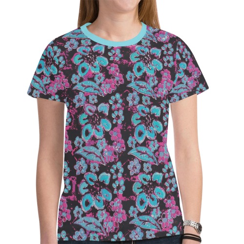 Blue Surrealistic Floral New All Over Print T-shirt for Women (Model T45)