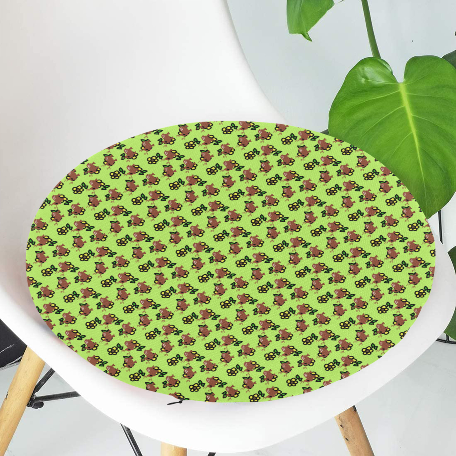 cute deer pattern green Round Seat Cushion