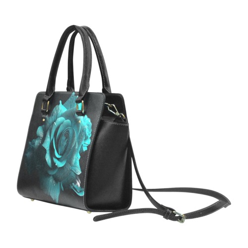 3D Turquoise Rose Classic Shoulder Handbag (Model 1653)