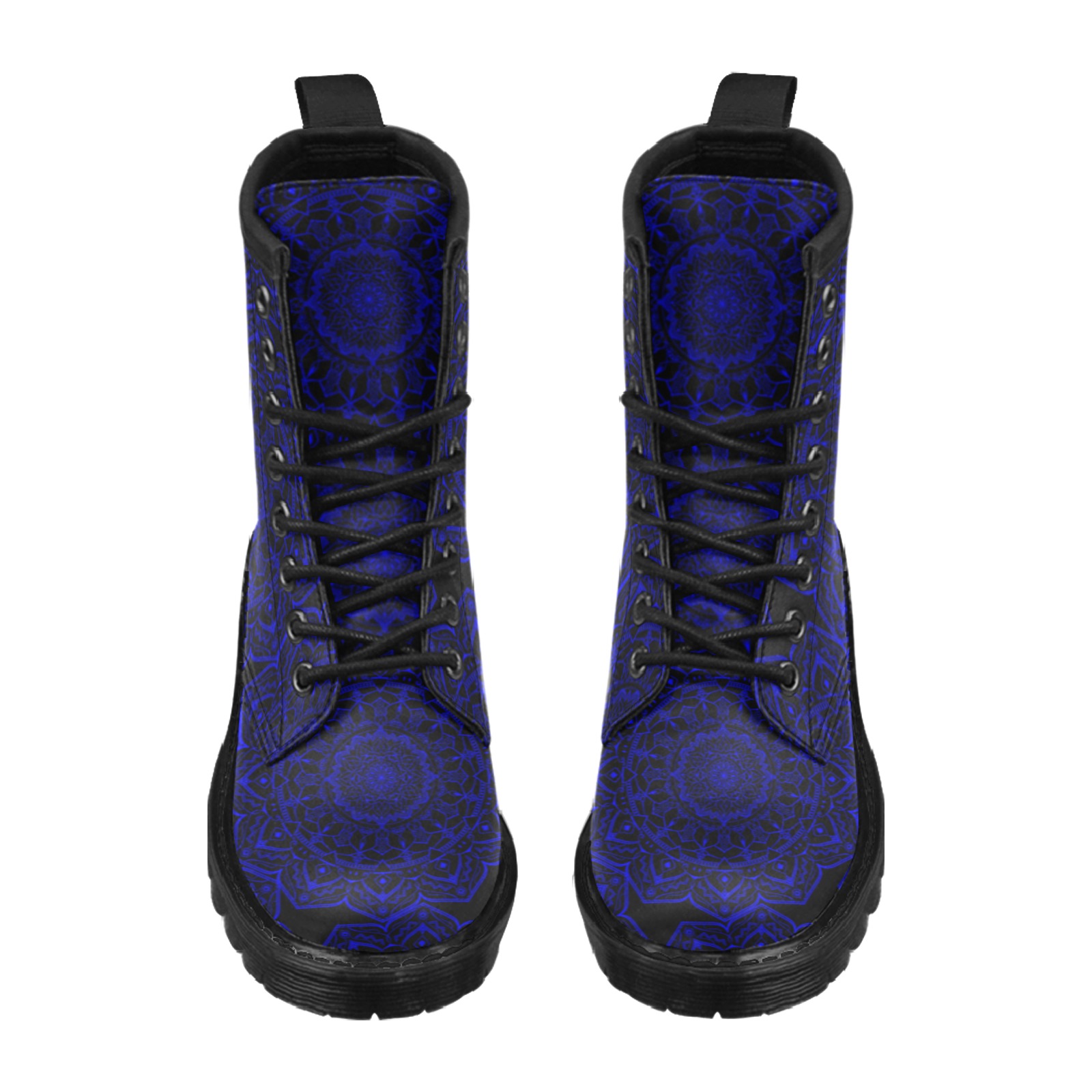 Blue and Black Mandala Women's PU Leather Martin Boots (Model 402H)