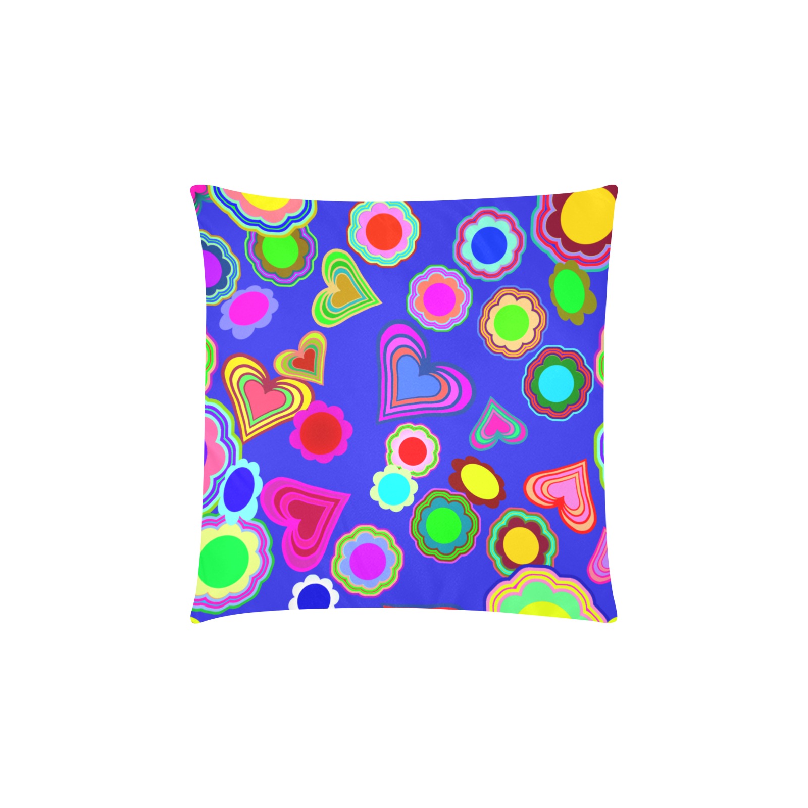 Groovy Hearts Flowers Pattern Blue Custom Zippered Pillow Cases 16"x16" (Two Sides)