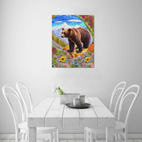 Boho Bear Simulated Quilt Artwork Frame Canvas Print 16"x20"