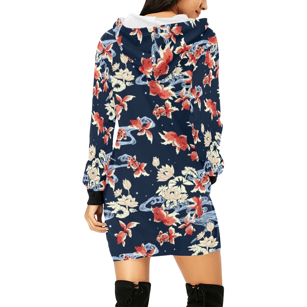KOI FISH 002 All Over Print Hoodie Mini Dress (Model H27)