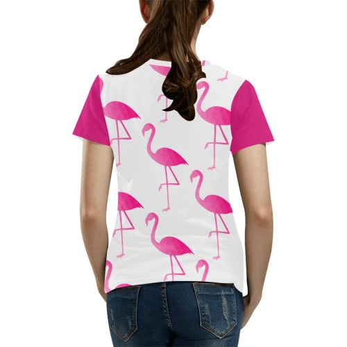Flamingo hot pink ombre geometric mesh pattern girly All Over Print T-Shirt for Women (USA Size) (Model T40)