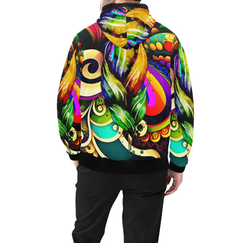 Mardi Gras Colorful New Orleans High Neck Pullover Hoodie for Men (Model H24)