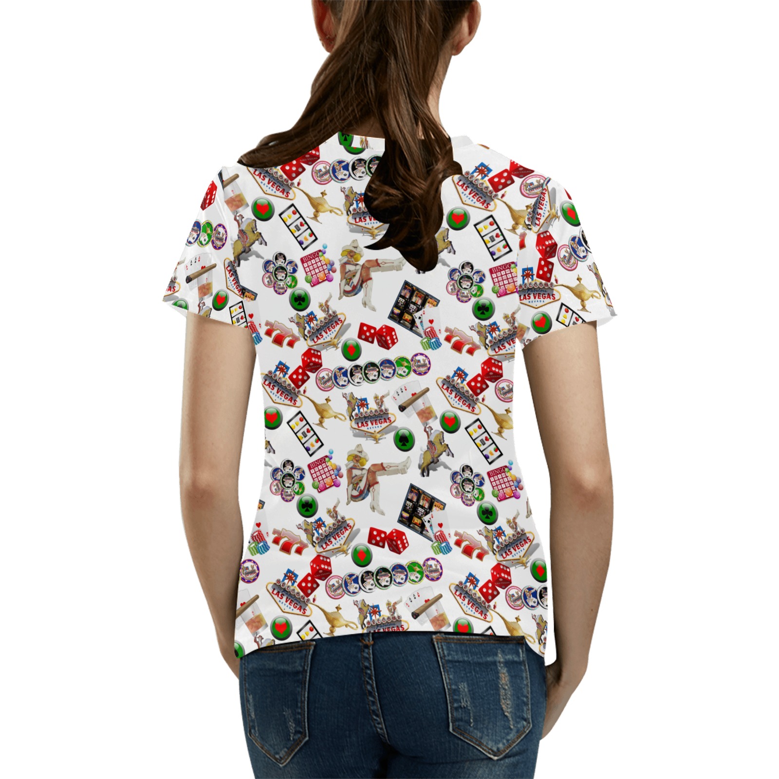 Las Vegas Icons on White All Over Print T-Shirt for Women (USA Size) (Model T40)