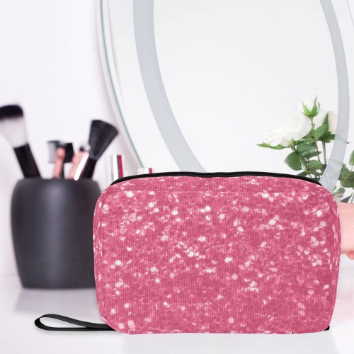 Magenta light pink red faux sparkles glitter Toiletry Bag with Hanging Hook (Model 1728)