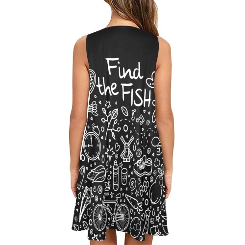 Picture Search Riddle - Find The Fish 2 Sleeveless A-Line Pocket Dress (Model D57)