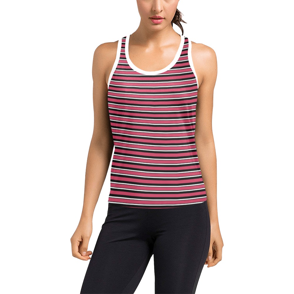 Magenta, Black and White Stripes Women's Racerback Tank Top (Model T60)