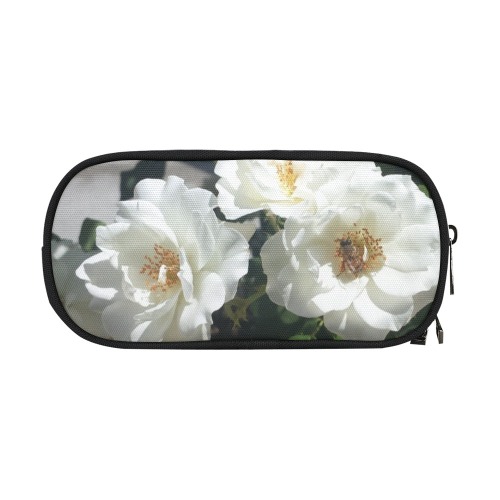 Bee And White Roses Pencil Pouch/Large (Model 1680)