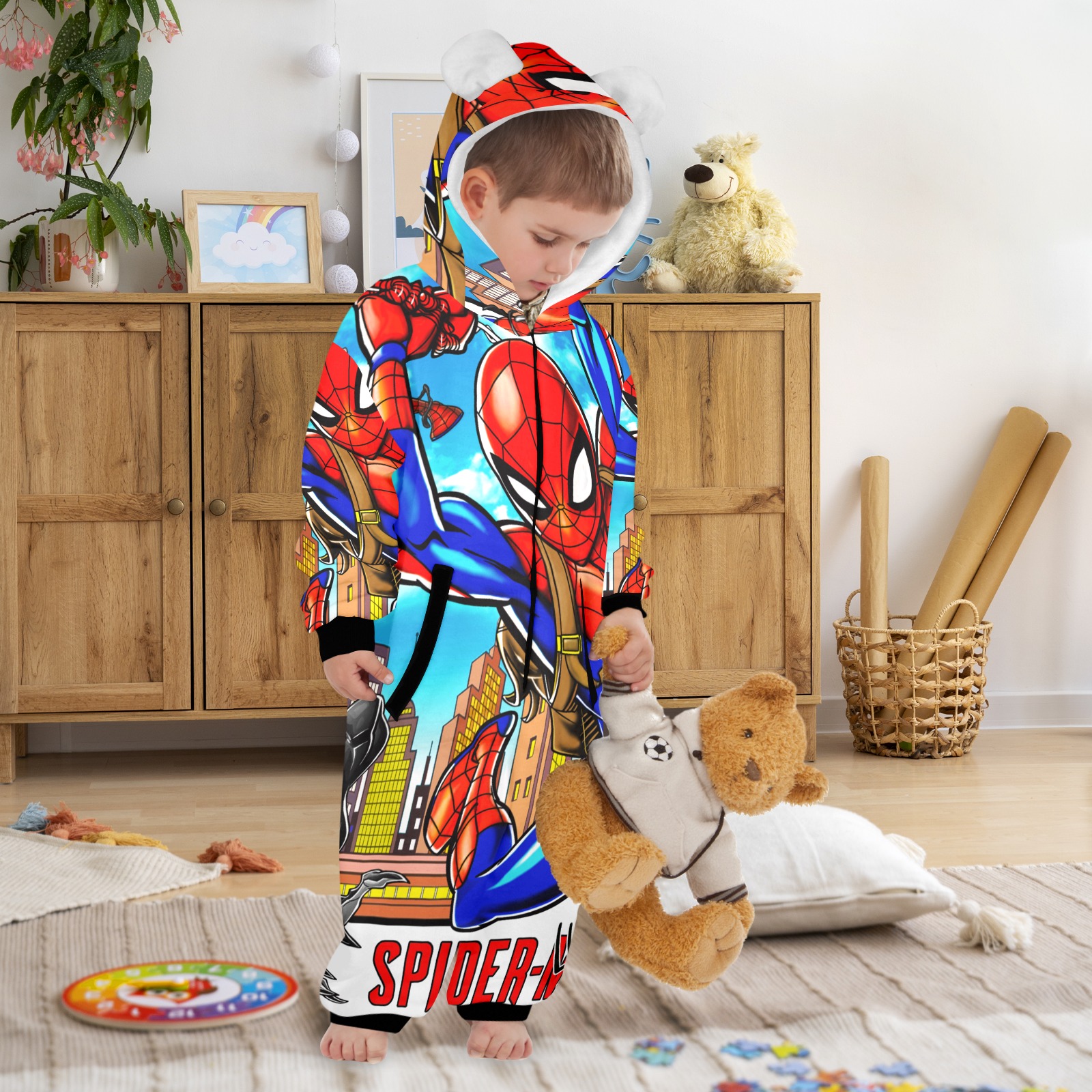 Spiderman one peace One-Piece Zip up Hooded Pajamas for Little Kids