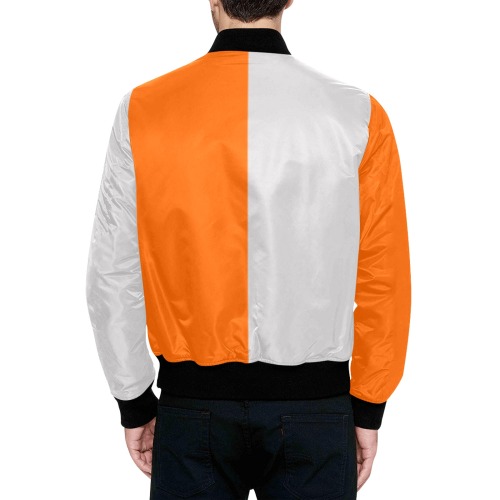 orangegreyhalf2 All Over Print Quilted Bomber Jacket for Men (Model H33)