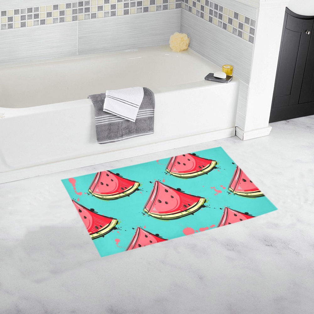 Vector abstract seamless pattern with slices of watermelon. Vegan. Juicy fruit bathmat Bath Rug 16''x 28''