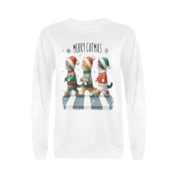 Merry Catmas Women's Rib Cuff Crew Neck Sweatshirt (Model H34)