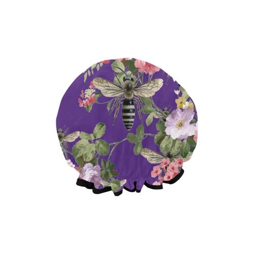 Purple Flora and Bee Shower Cap