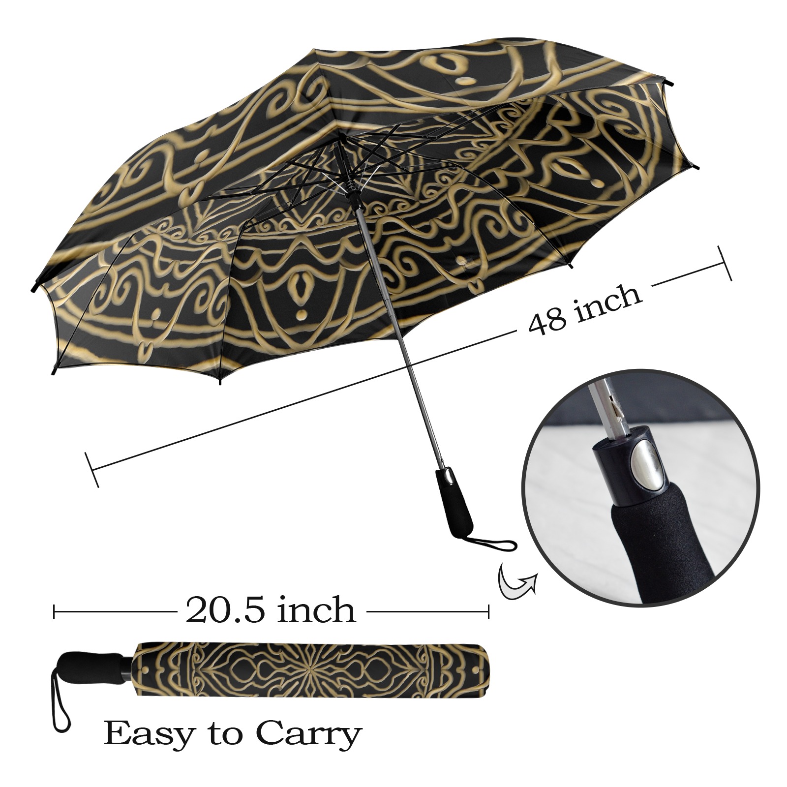 mandala 3D-10 gold Semi-Automatic Foldable Umbrella (Model U12)