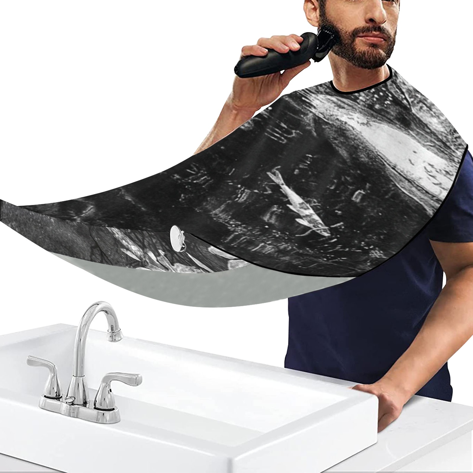 Reflecting Pond (Black & White) Beard Bib Apron for Men Shaving & Trimming