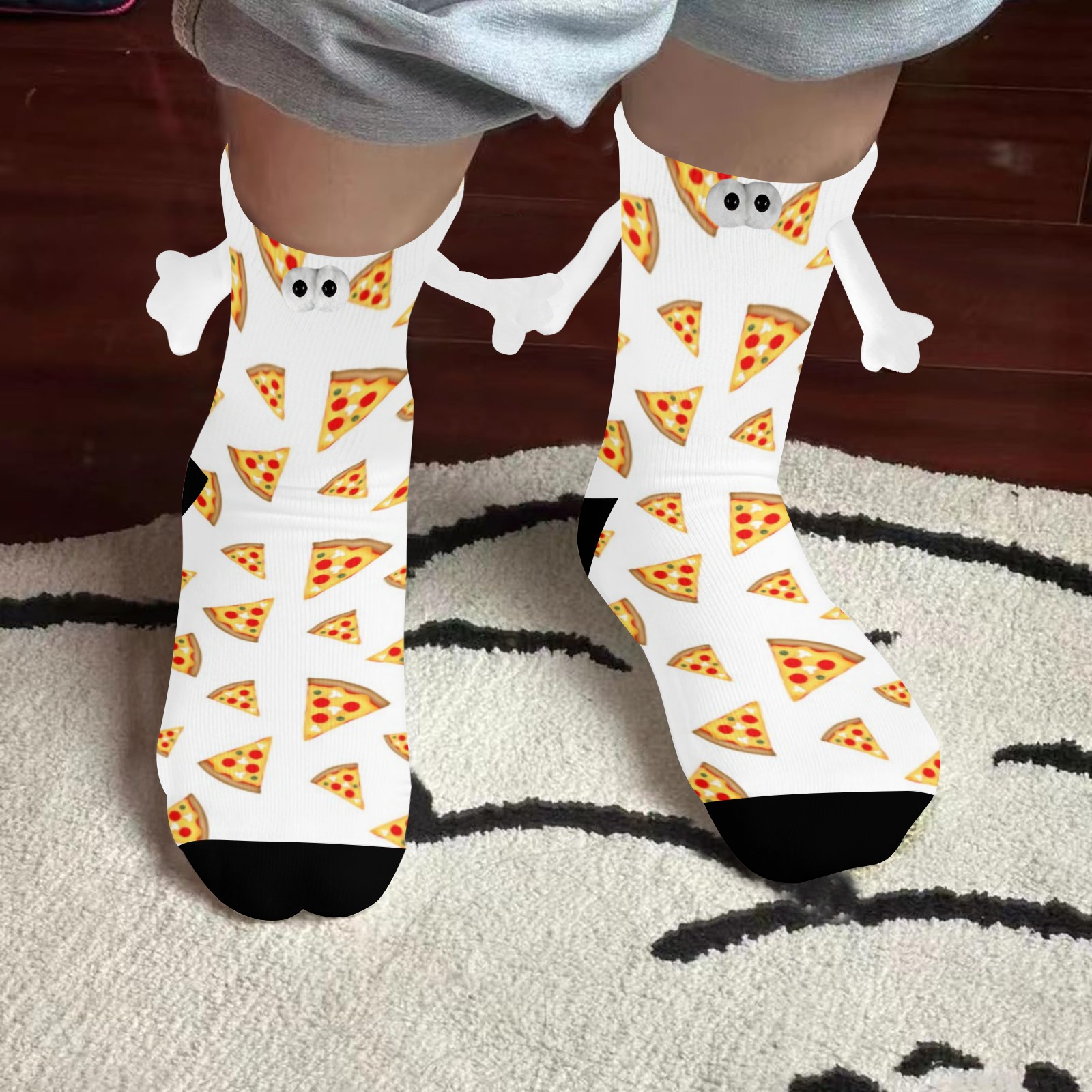 Cool and fun pizza slices pattern on white Holding Hands Socks for Kids
