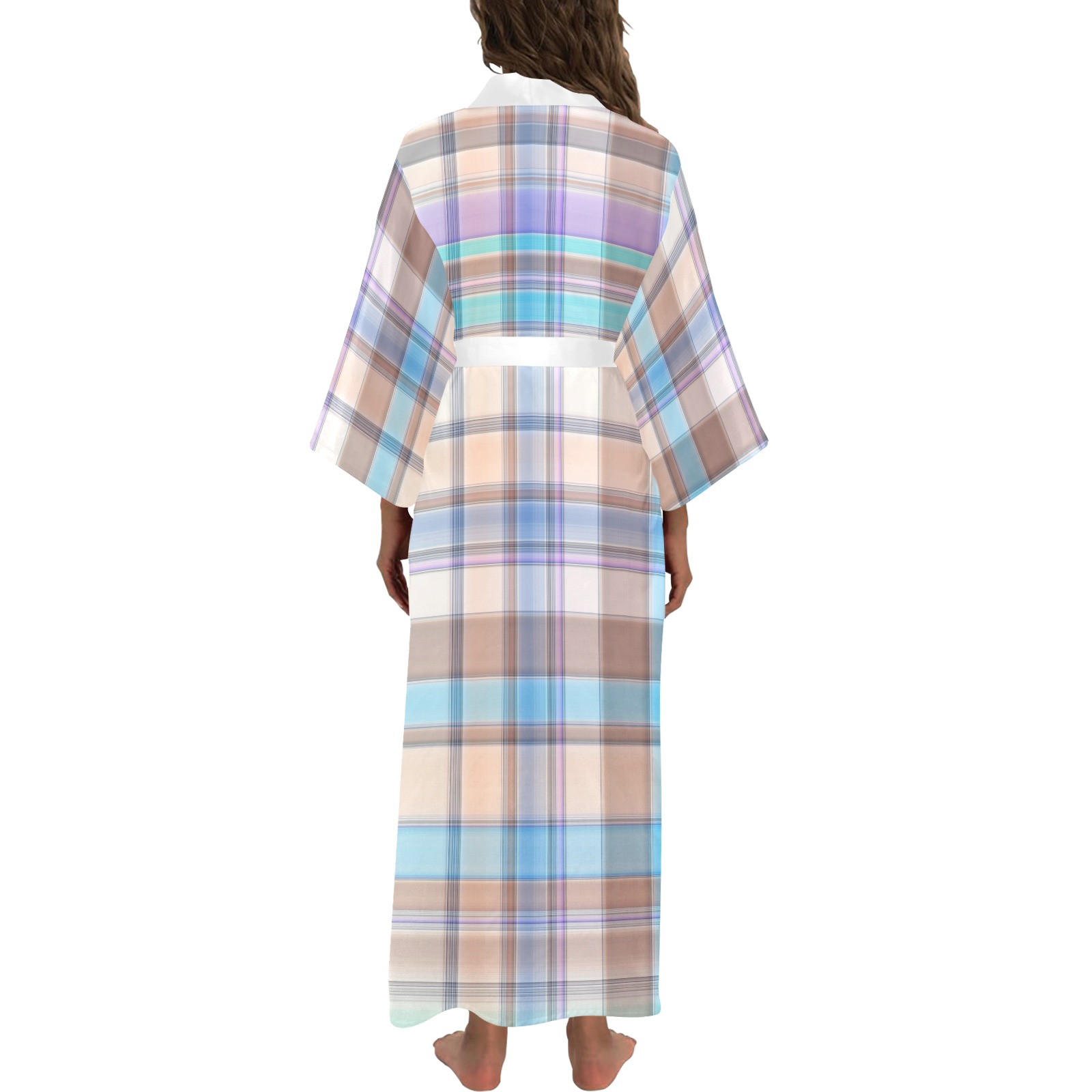 Pastels Plaid Long Kimono Robe