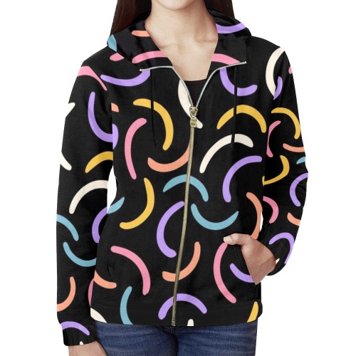 Abstract Pattern on Black Background All Over Print Full Zip Hoodie for Women (Model H14)