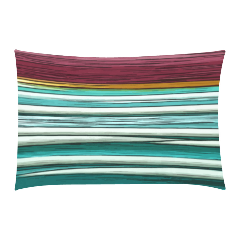 Abstract Red And Turquoise Horizontal Stripes 3-Piece Bedding Set