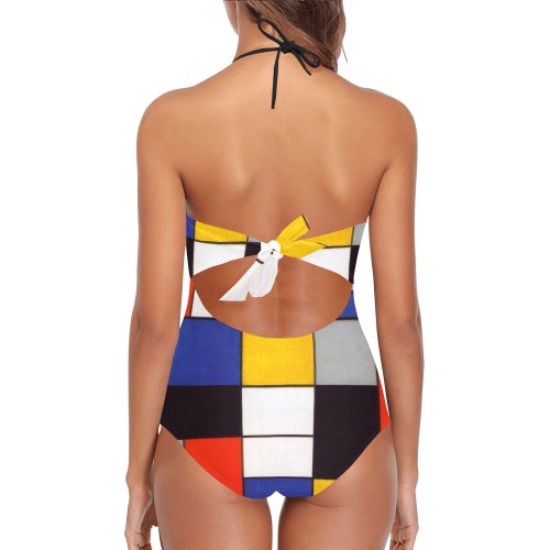 Composition A by Piet Mondrian Lace Band Embossing Swimsuit (Model S15)