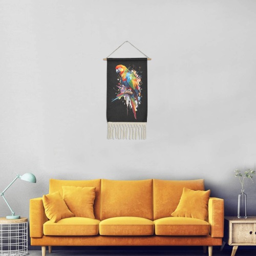 Colorful parrot bird elegant fantasy art. Linen Hanging Poster