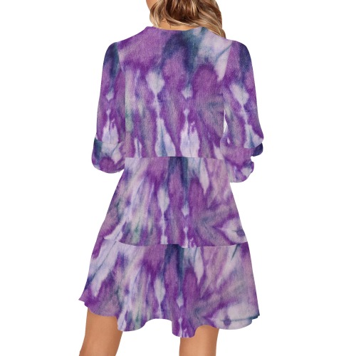 Purple Tie Dye V-Neck Loose Fit Dress (Model D62)