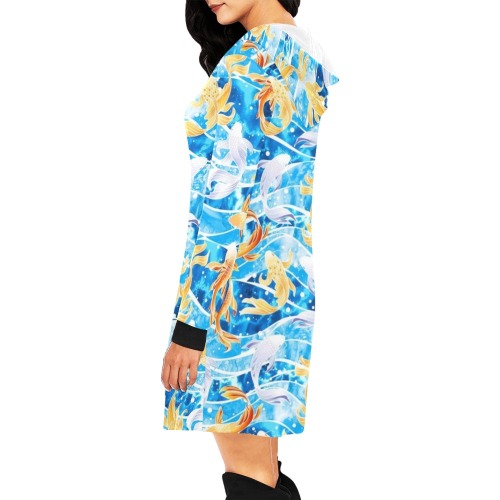 KOI FISH 001 All Over Print Hoodie Mini Dress (Model H27)