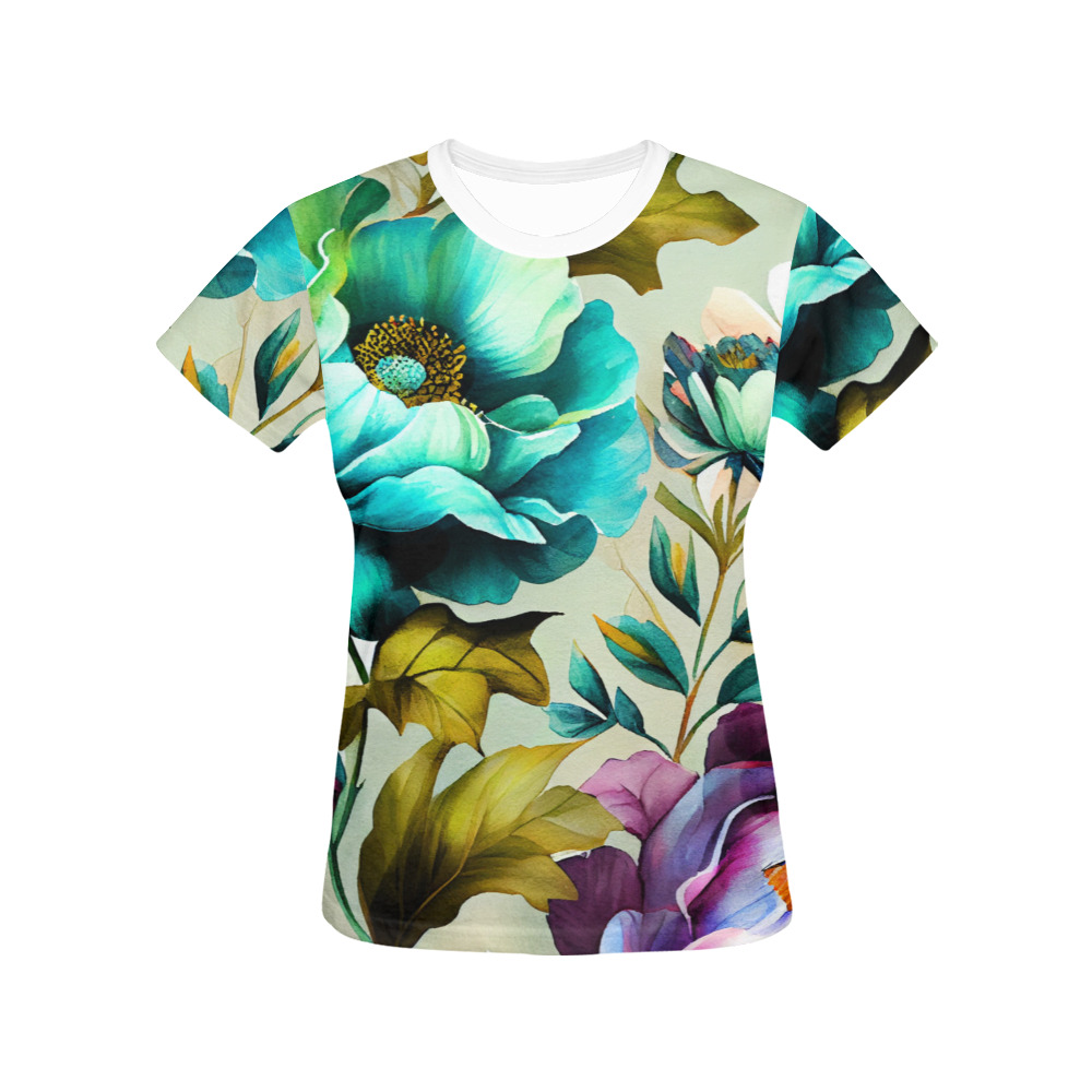 flowers botanic art (3) all over print tshirt All Over Print T-Shirt for Women (USA Size) (Model T40)