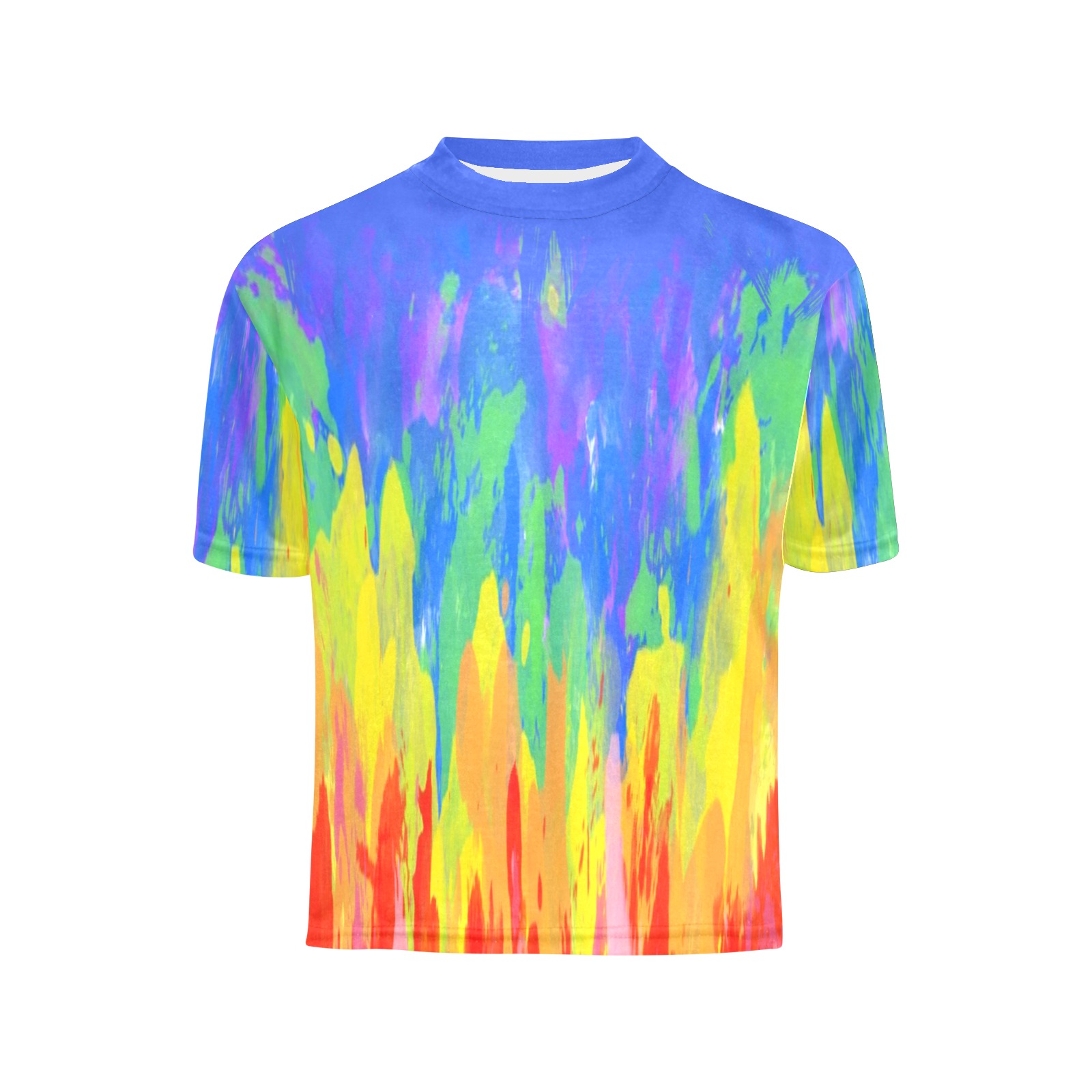 Flames Paint Abstract Classic Blue Little Boys' All Over Print Crew Neck T-Shirt (Model T40-2)