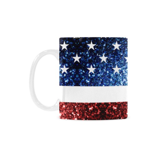 Sparkly USA flag America Red White Blue faux Sparkles patriotic bling 4th of July Custom White Mug (11oz)