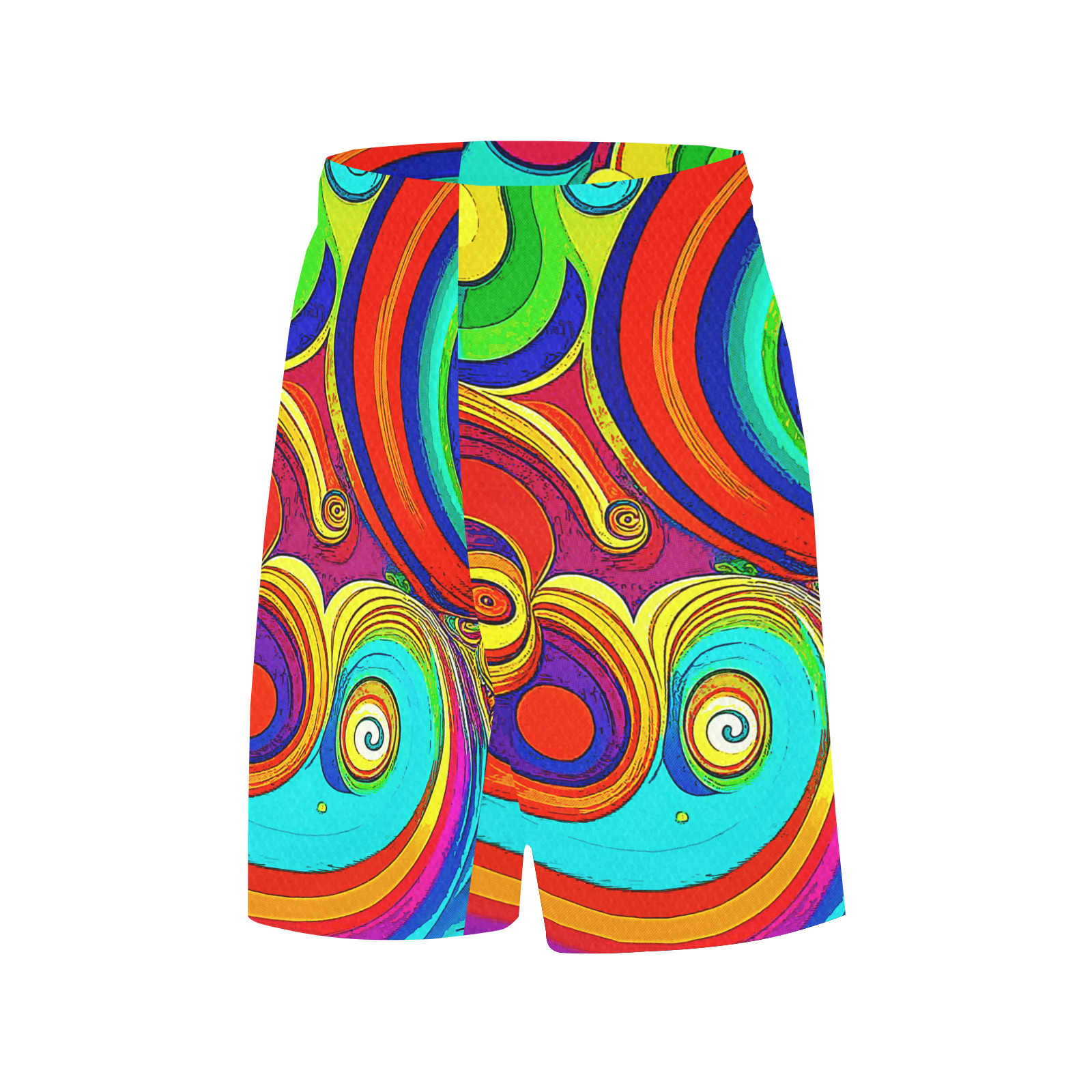 Colorful Groovy Rainbow Swirls All Over Print Basketball Shorts