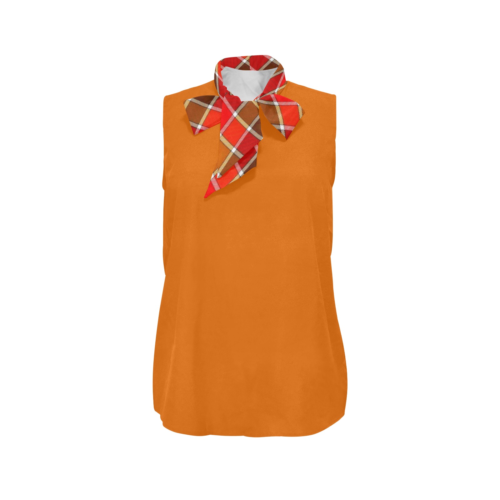 Brown Red Argyle WIDE Tile Pattern Women's Bow Tie V-Neck Sleeveless Shirt (Model T69)