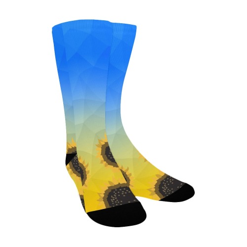 yellow blue geometric mesh sunflowers Women's Custom Socks
