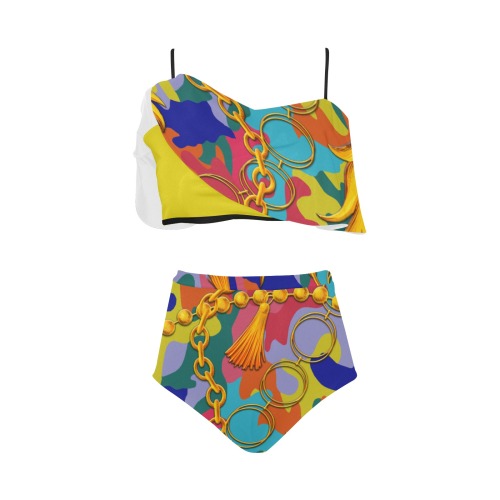 Colorful Camo, Exclusive Collectable Fly High Waisted Ruffle Bikini Set (Model S13)