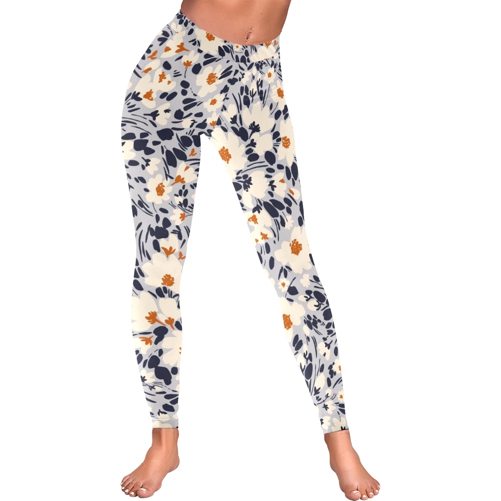 BW tropical floral Women's Low Rise Leggings (Invisible Stitch) (Model L05)