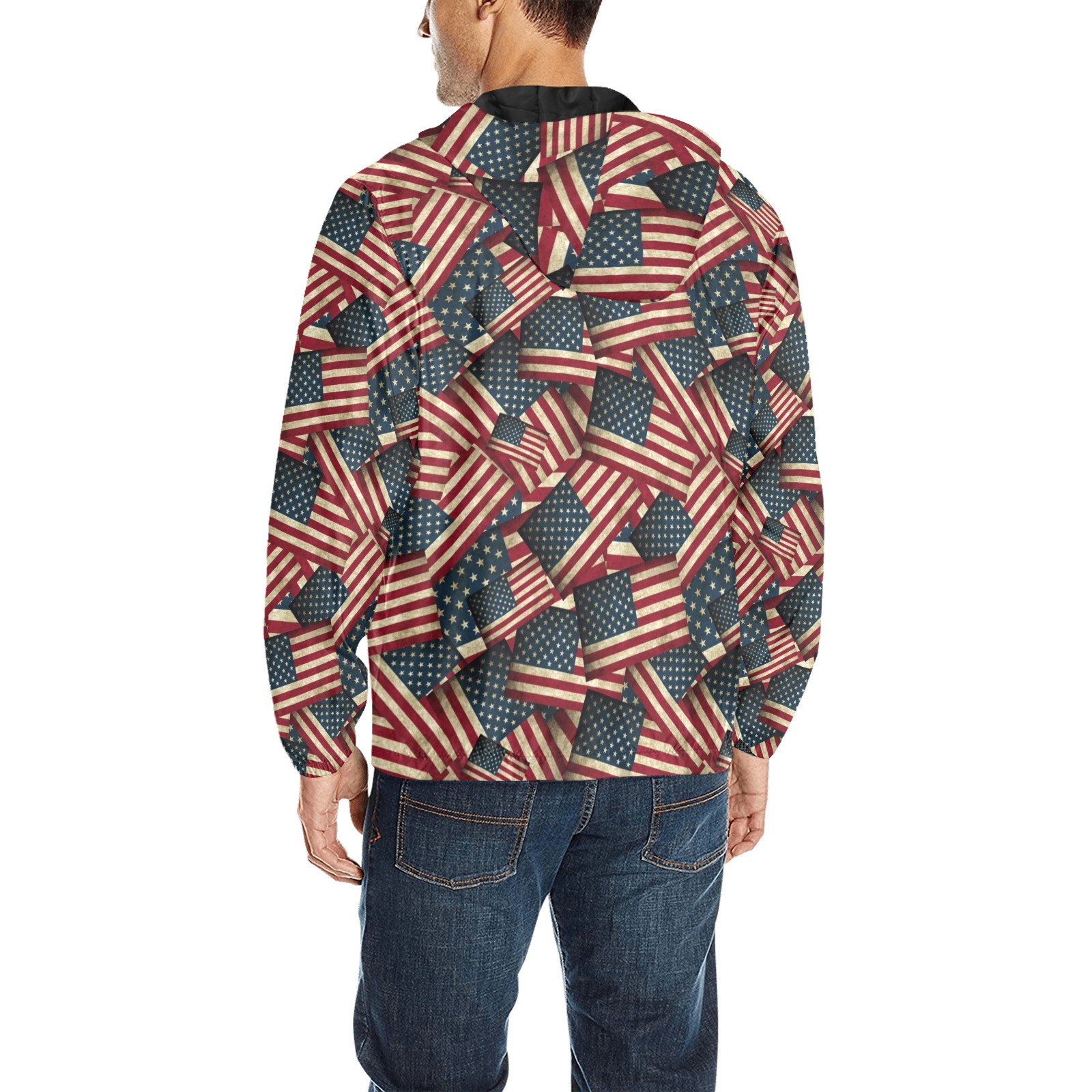Patriotic USA American Flag Art All Over Print Quilted Windbreaker for Men (Model H35)