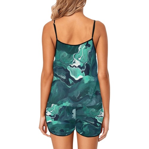 CG_a_green_and_blue_textured_surface_in_the_style_of_fluid_ink__a554411a-d31f-4985-870d-aa079fbe9cda Women's Spaghetti Strap Short Pajama Set