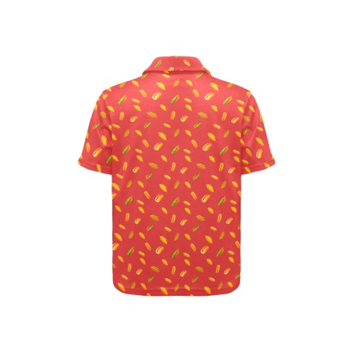 Hot Dog Pattern on Red Little Girls' All Over Print Polo Shirt (Model T55)