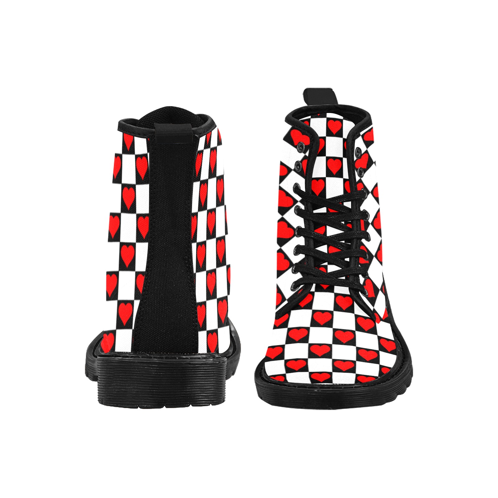 B & W Hearts - Martin Boots for Women (Black) (Model 1203H)