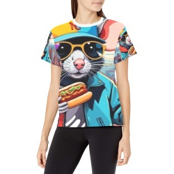 HOT DOG EATING NYC RAT 2 Women's All Over Print Crew Neck T-Shirt (Model T40-2)