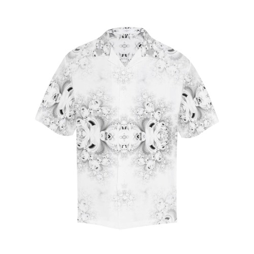 Snowy Winter White Frost Fractal Hawaiian Shirt with Merged Design (Model T58)